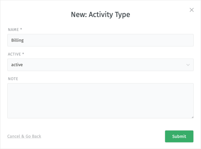 New Time Accounting Activity Type Dialog