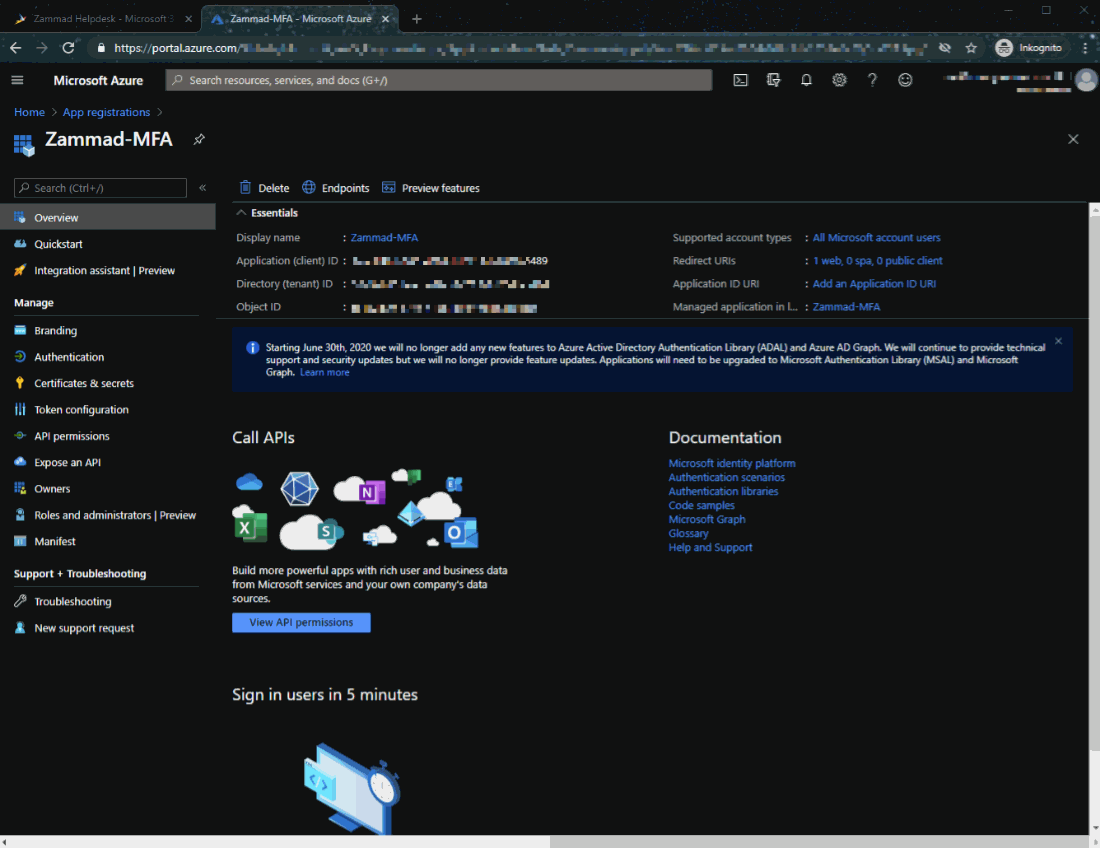 Registering Zammad as a Microsoft OAuth app