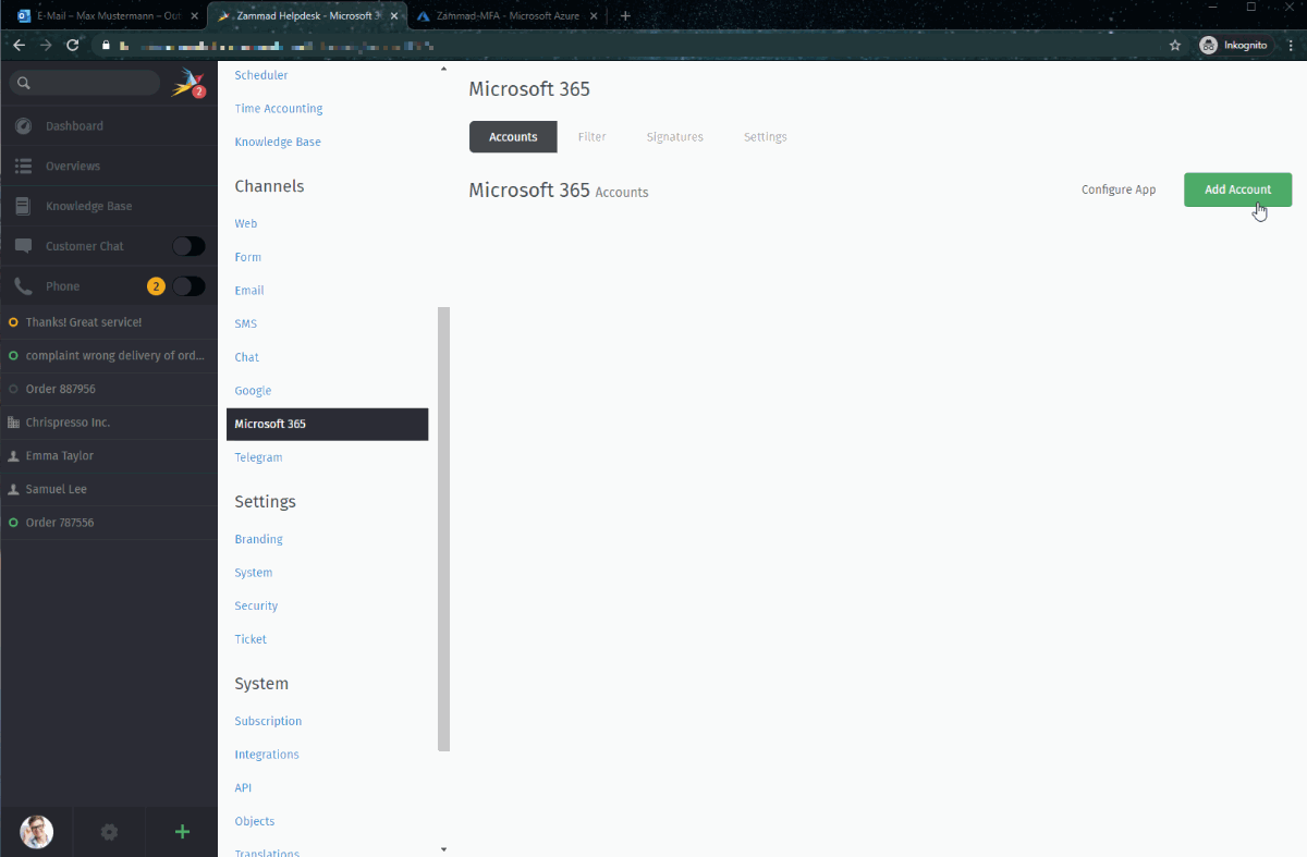 Adding your gmail account to Zammad
