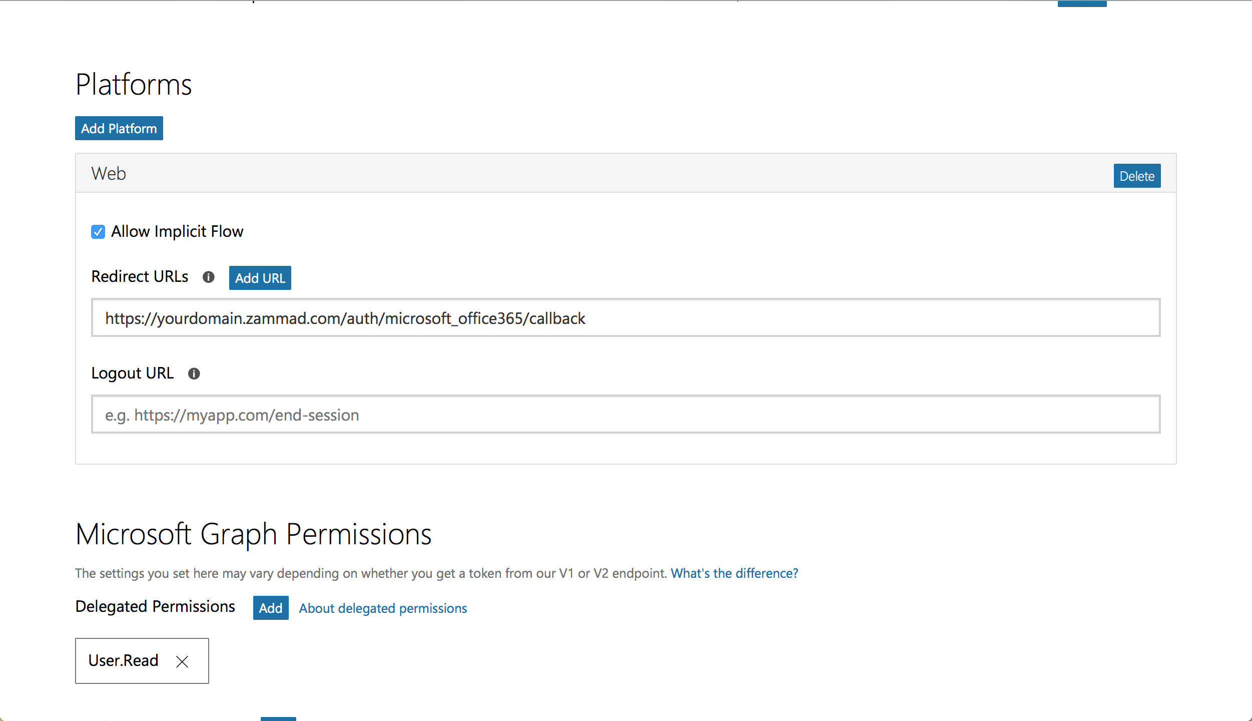 set callack/redirect url