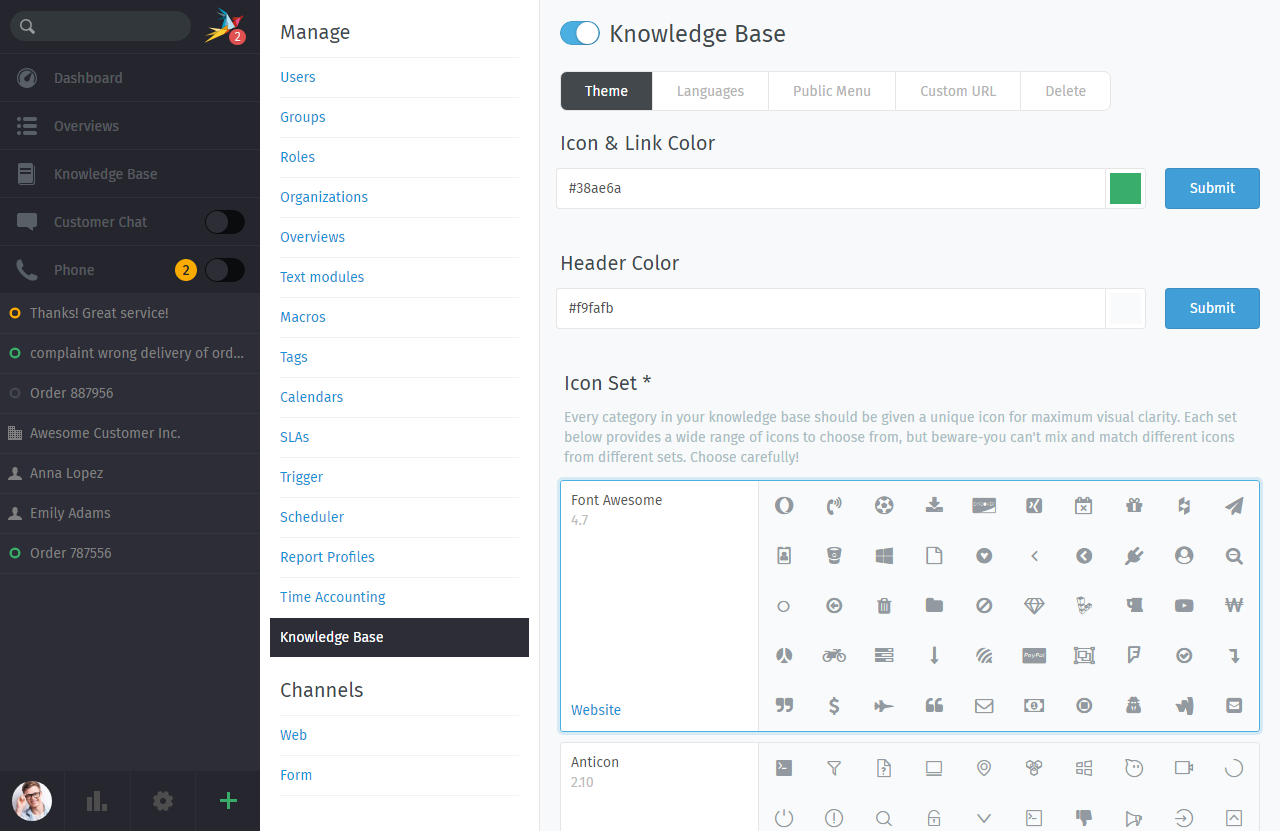 Knowledge Base: Configure theme