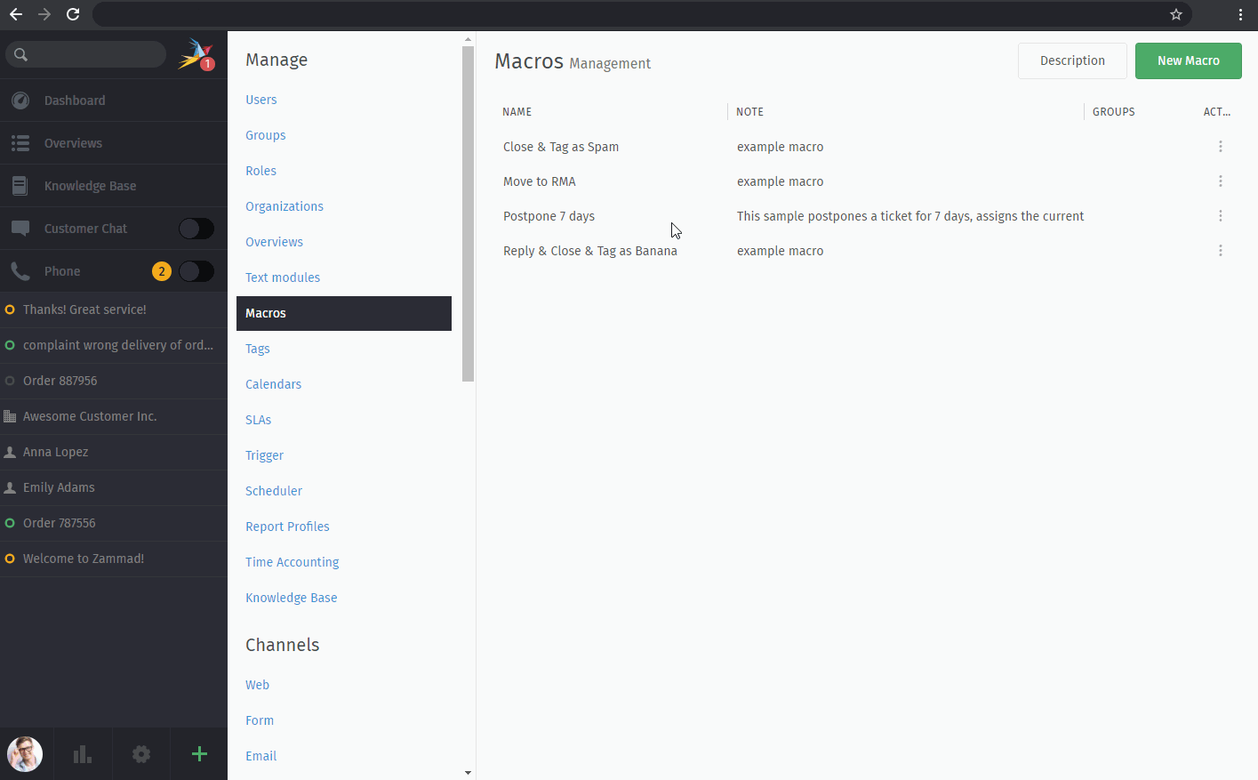 Screencast showing postpone macro configuration and behavior