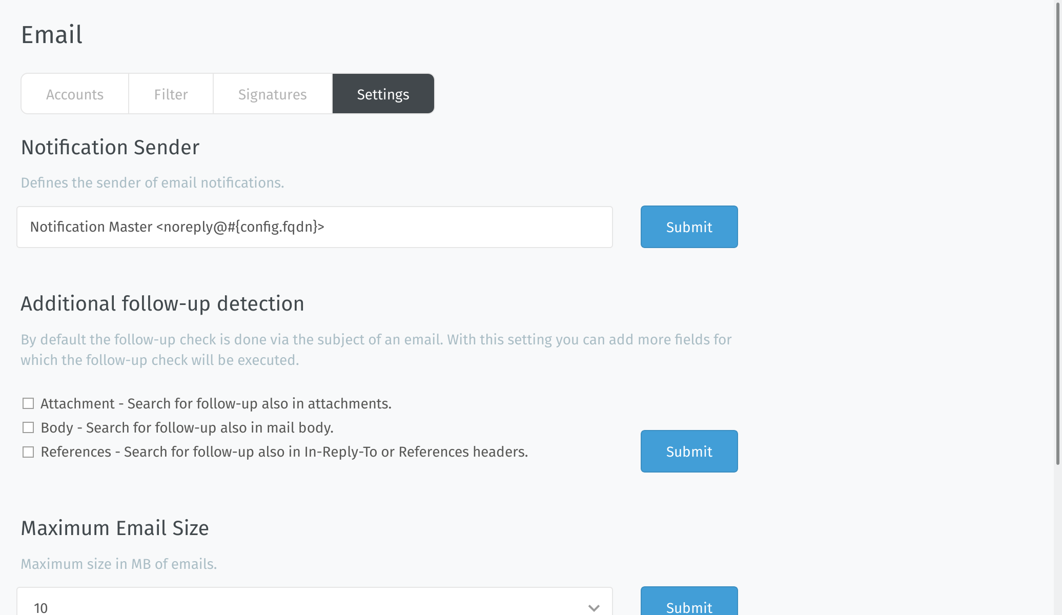 Account settings page