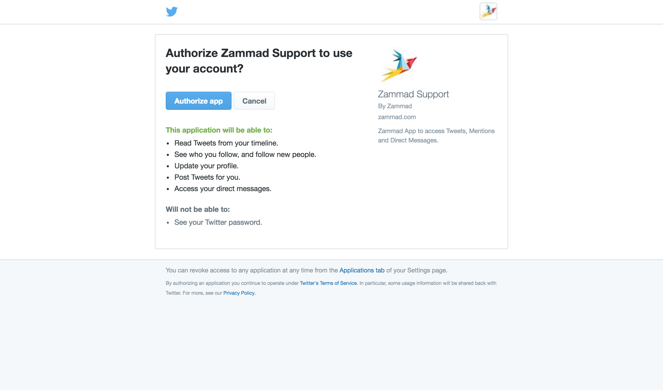 Twitter: Authorize Zammad