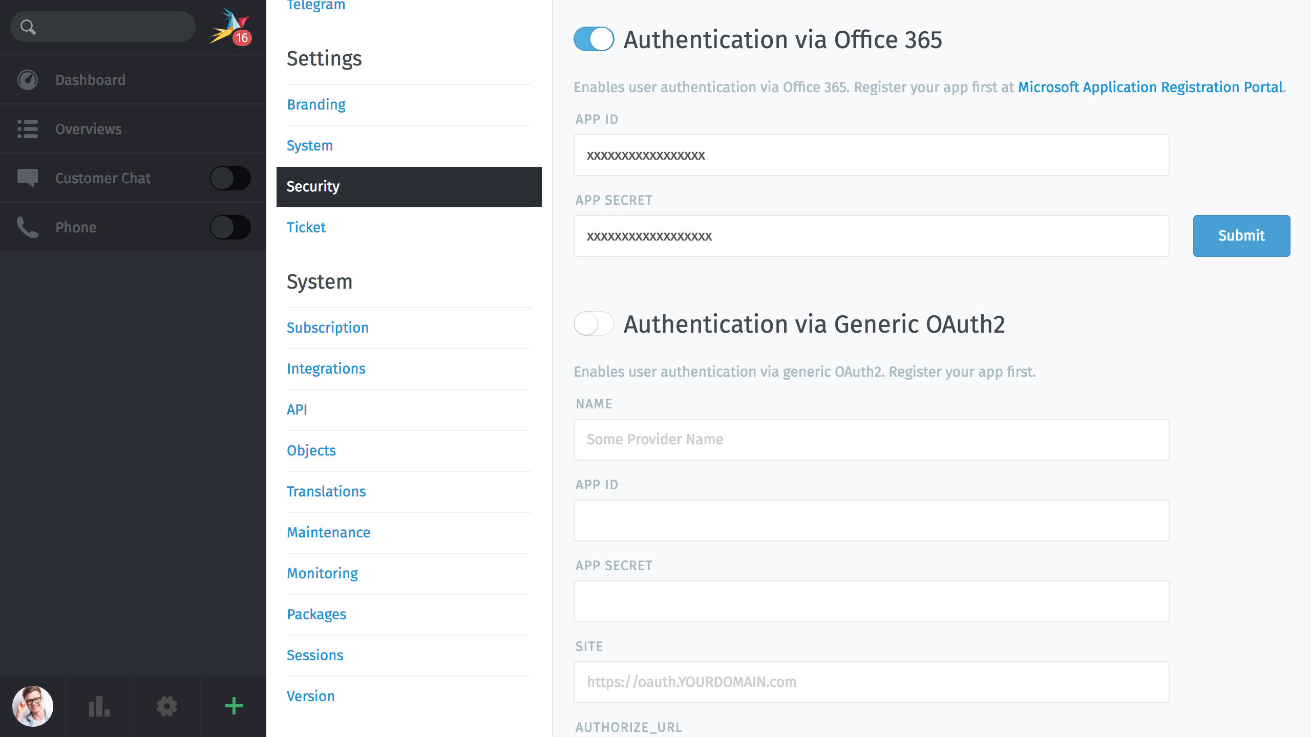 Admin -> Security -> Third Party Applications