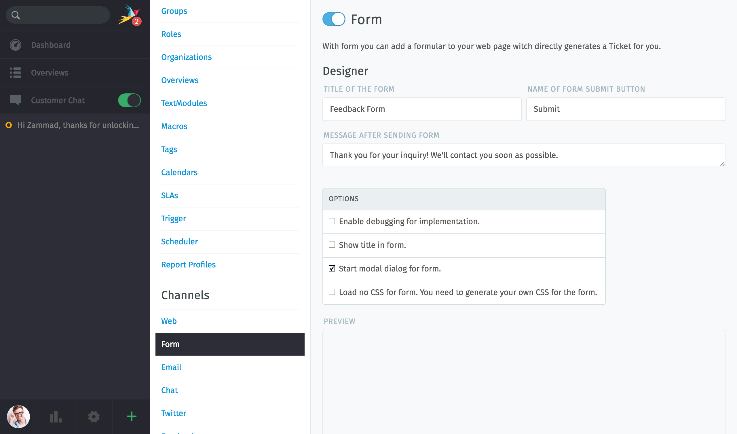 adapt your form settings