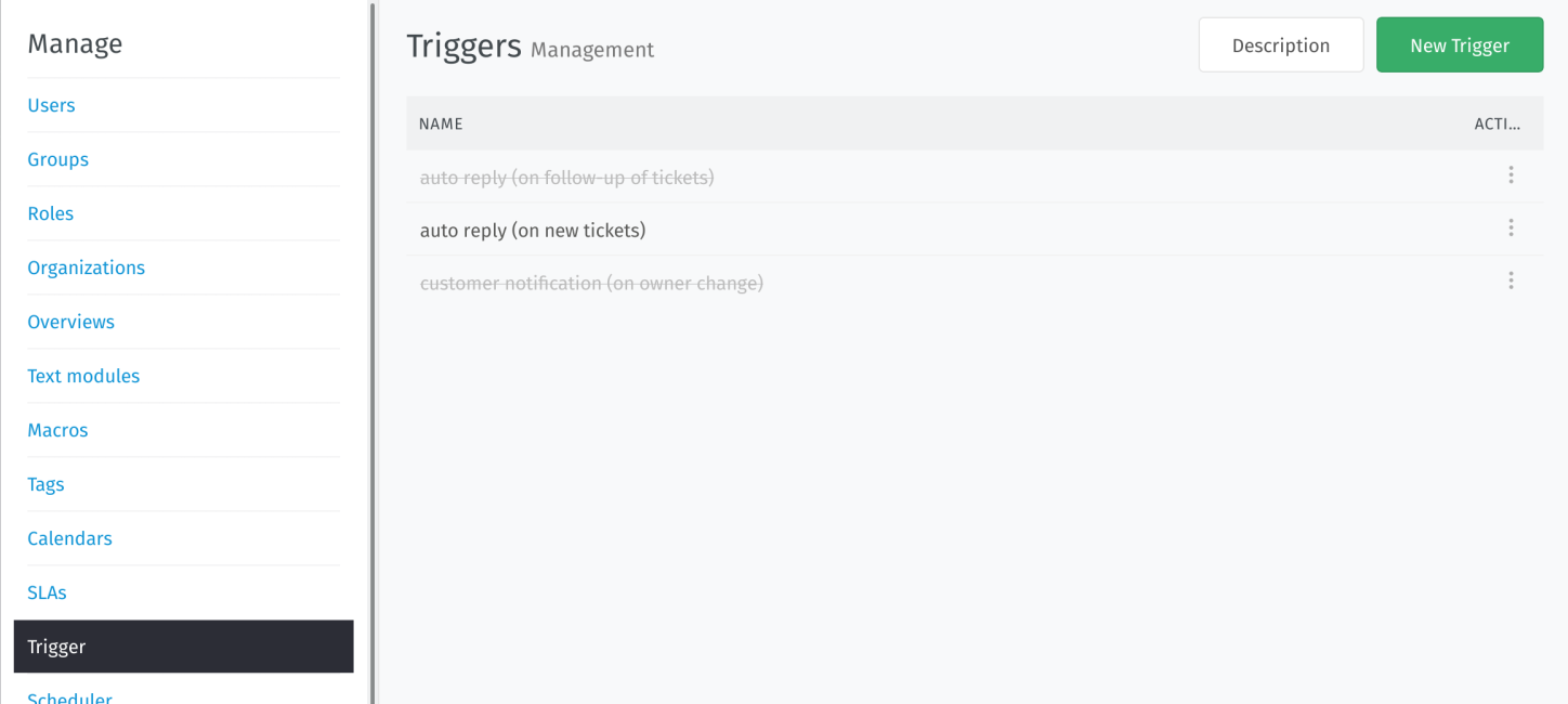 Screenshot of “Triggers” page in admin panel