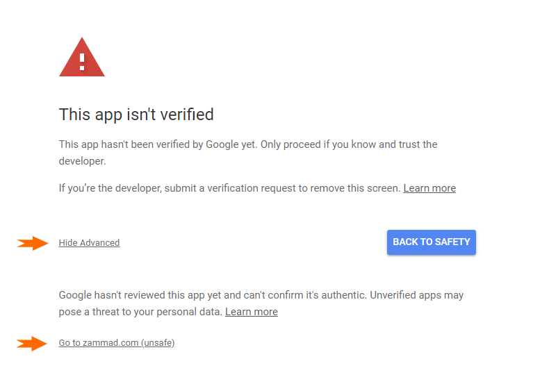 Google warning for unverified OAuth apps