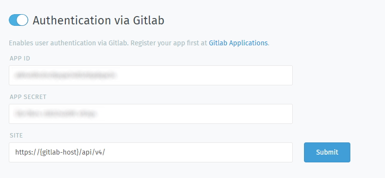 Gitlab config in Zammad admin interface