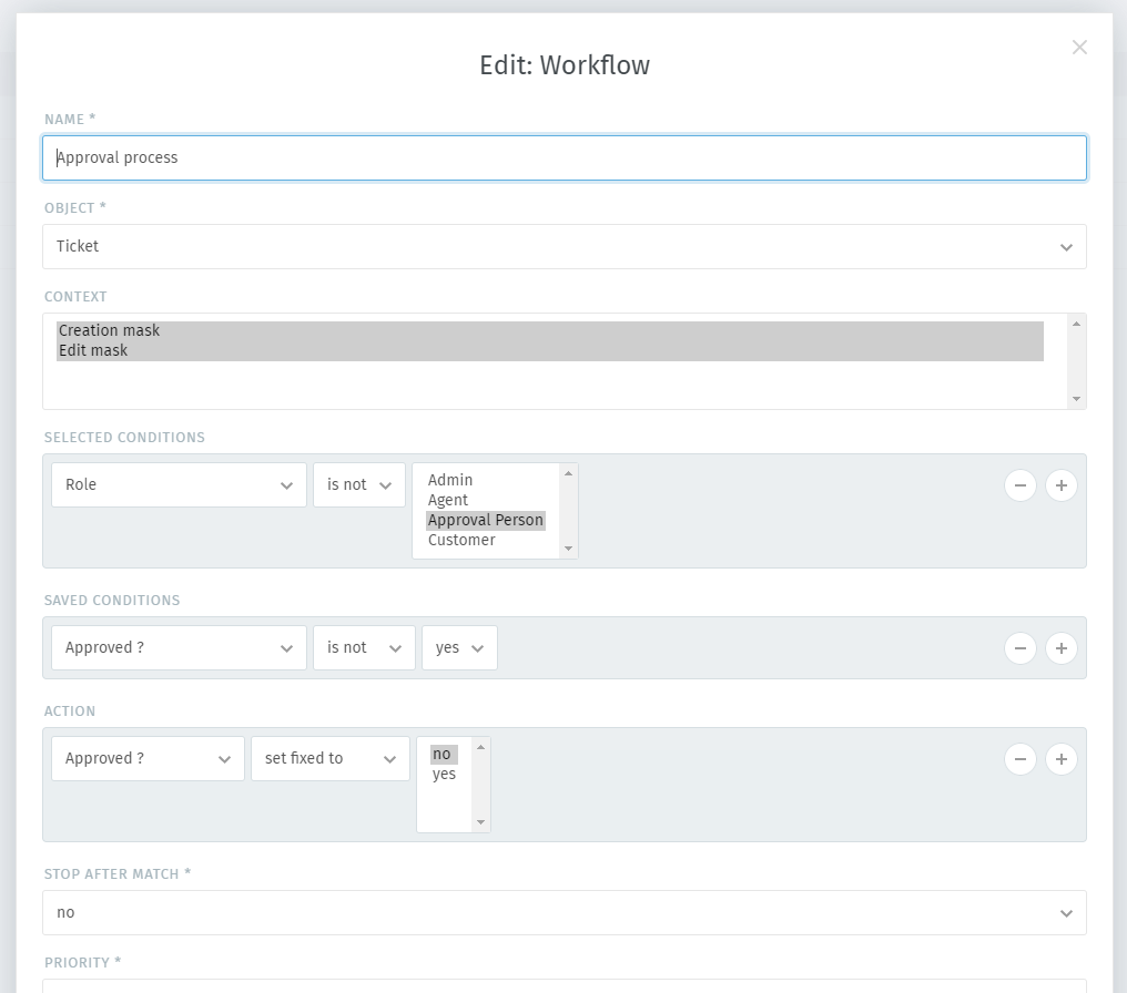 Sample workflow that restricts an approval attribute to specific roles
