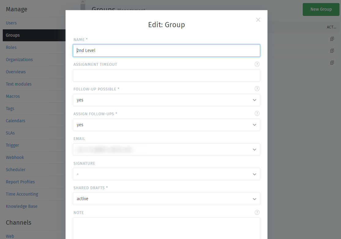 Screenshot showing how a group configuration can look like.