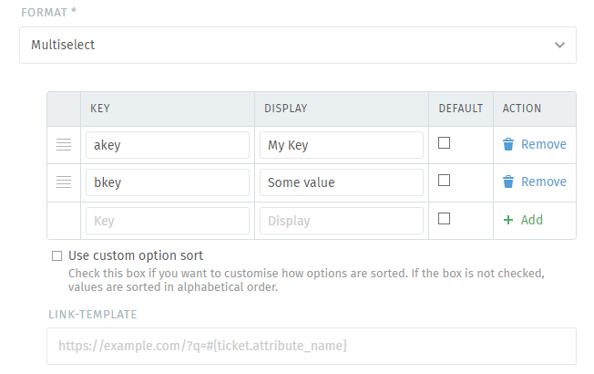 Available settings for Multiselect fields