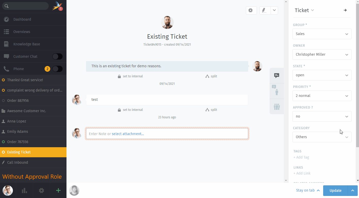 Workflow fixes possible values of "Approved ?" to a specific selection depending on the users role