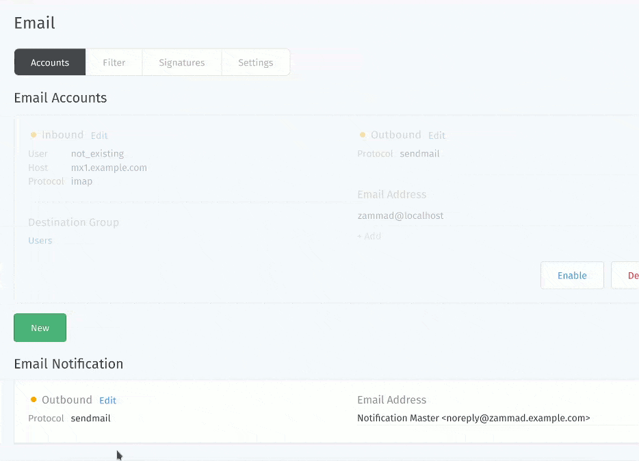 Demonstration of email notification channel editing