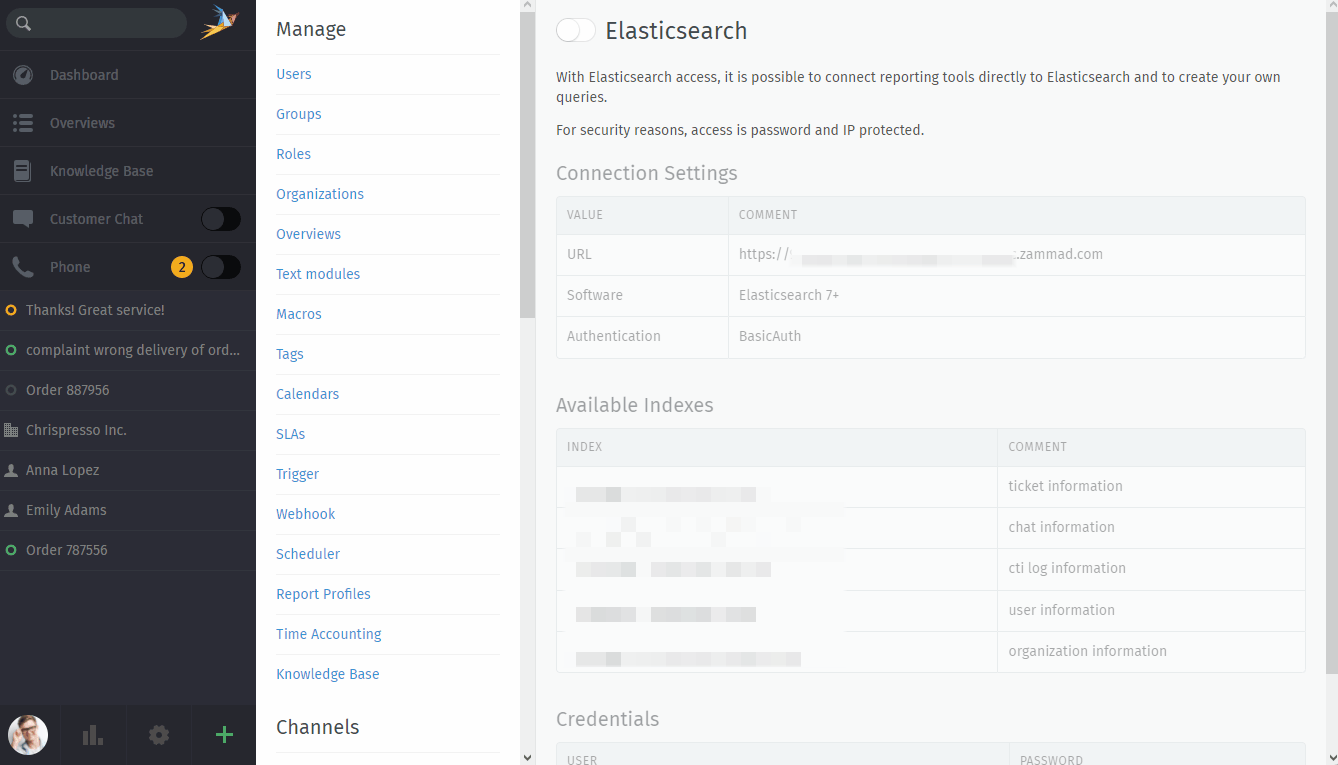 Screencast showing activation of Elasticsearch integration