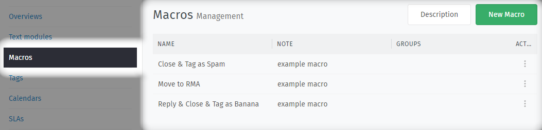 Screenshot of “Macros” page in admin panel