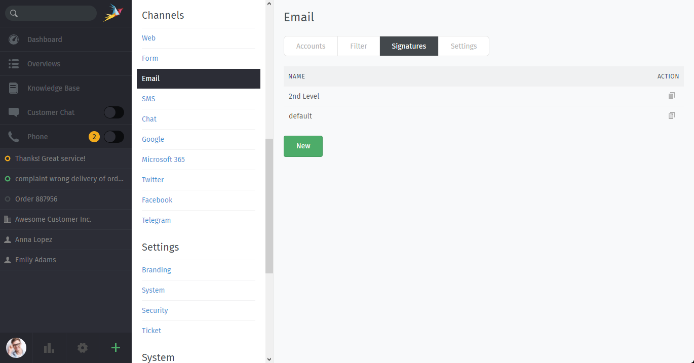 Account settings page