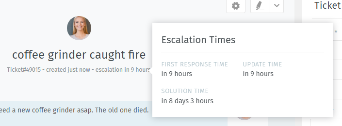 Screenshot showing the calculated escalation stages