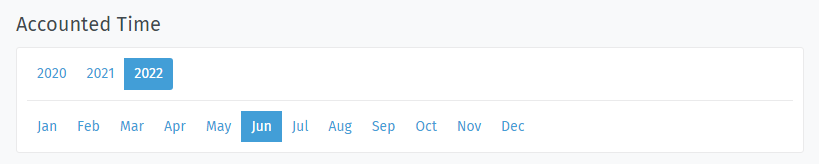 Screenshot showing a selection for year and month on time accounting
