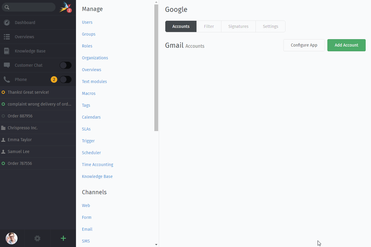 Hinzufügen Ihres Gmail-Kontos zu Zammad