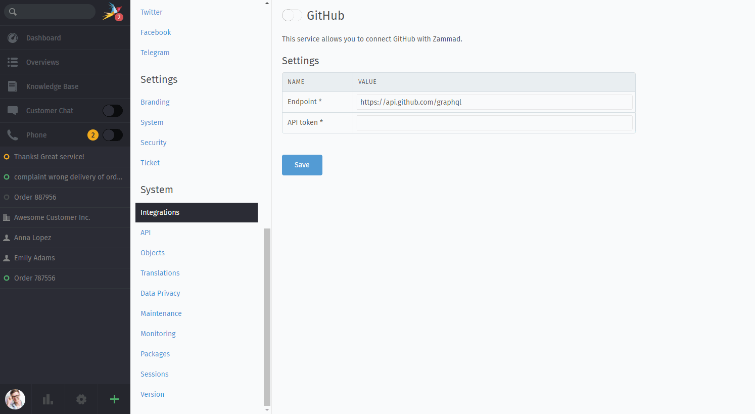 Screencast zeigt, wie die GitHub-Integration von Zammad konfiguriert wird