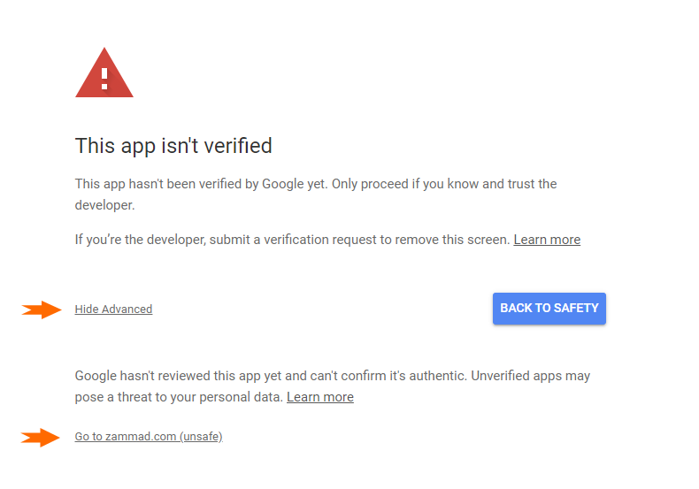 Google Warnung über unbestätigte OAuth-Apps
