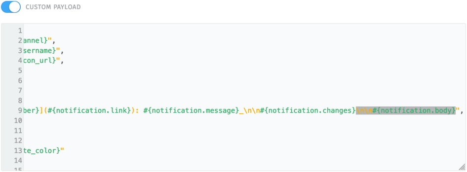 Benutzerdefinierter Payload mit Artikelinhalt für Rocket Chat Webhook