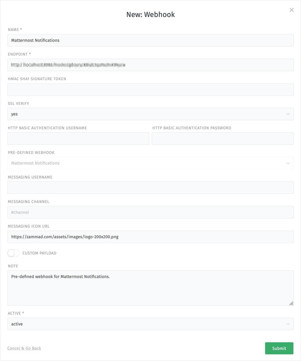 Konfigurieren des Mattermost Webhook-Endpunkts