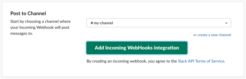 Konfigurieren von "Post to Channel"-Einstellungen der Incoming WebHooks App