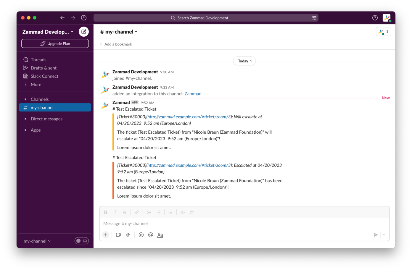 Beispiel einer Slack-Kanalbenachrichtigung