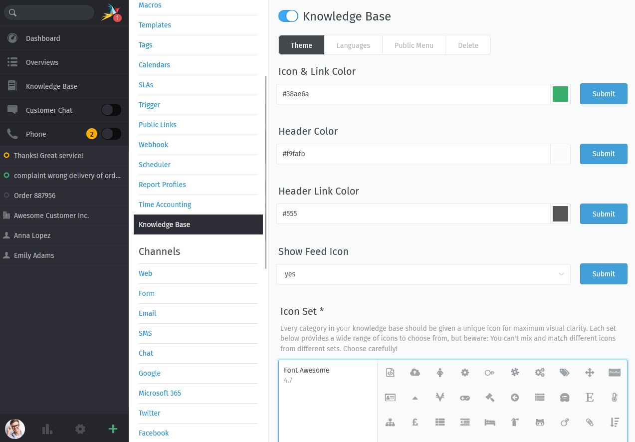 Knowledge Base: Thema konfigurieren