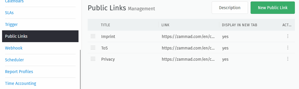 Screencast, der die Neuanordnung von öffentlichen Links per Drag & Drop zeigt