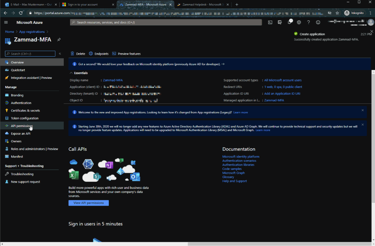 Screencast Aktivierung von Microsoft API-Berechtigungen in Microsoft Azure-Portal