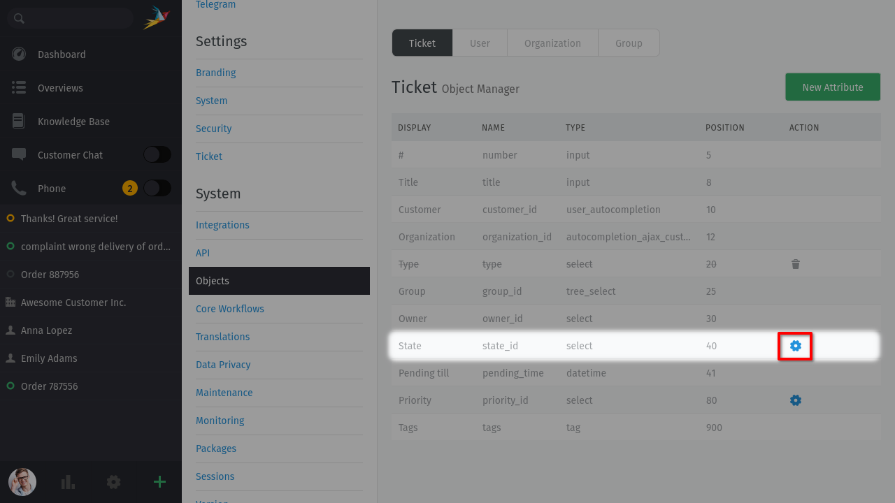 Screenshot mit hervorgehobenem Ticketstatus-Attribut