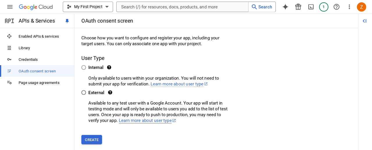 Der Screenshot zeigt die Erstellung des OAuth-Einwilligungsdialogs in der Google Cloud-Konsole