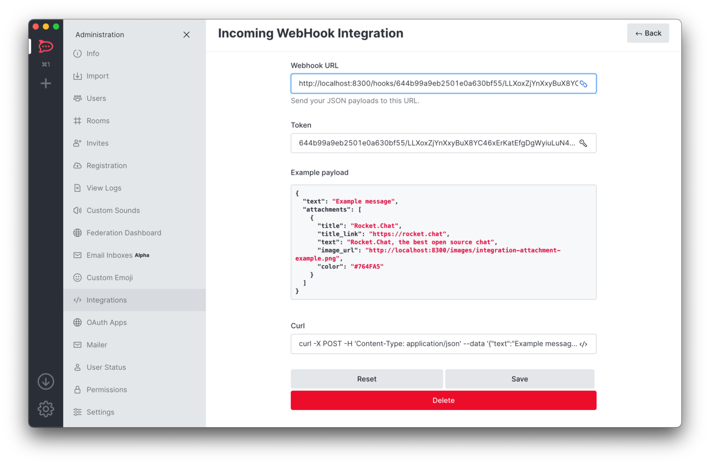 Integrations-URL (eingehend) kopieren