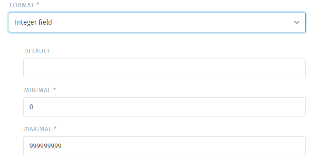 Verfügbare Einstellungen für Integer-Felder