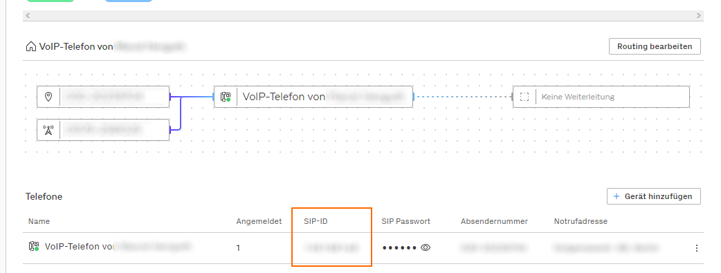 Beispiel für VoIP-Anmeldeinformationen für einen Sipgate-Benutzer