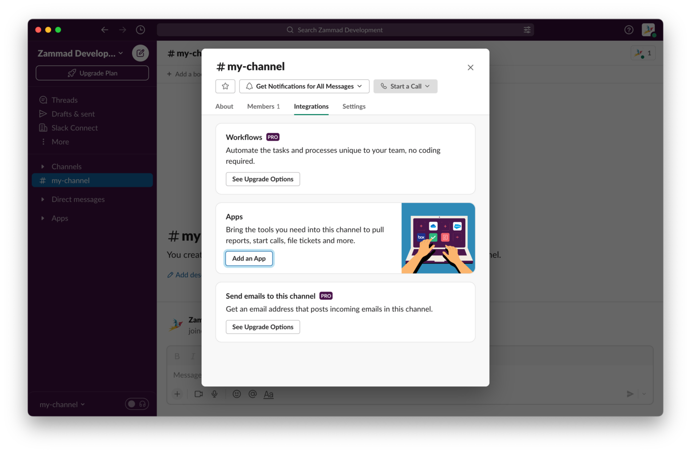 Hinzufügen einer App zum Slack-Kanal
