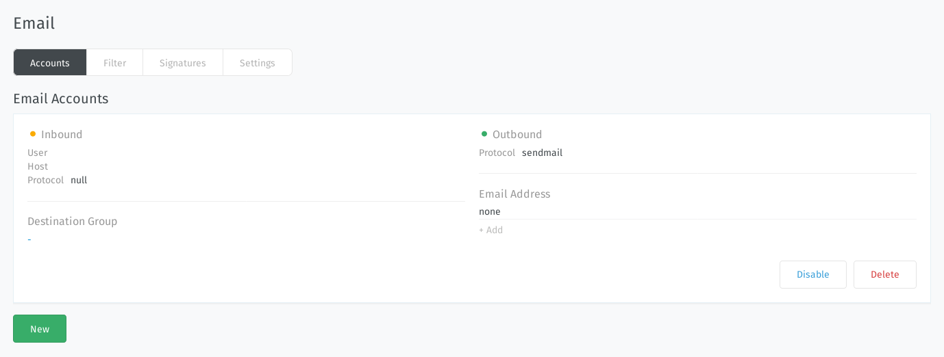 Der neue ausgehende E-Mail-Kanal erscheint in den Admin-Einstellungen.