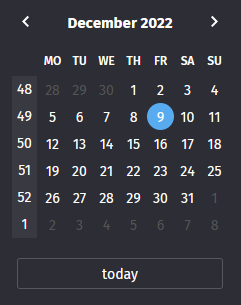 Screenshot showing Zammad's date picker with week numbers enabled