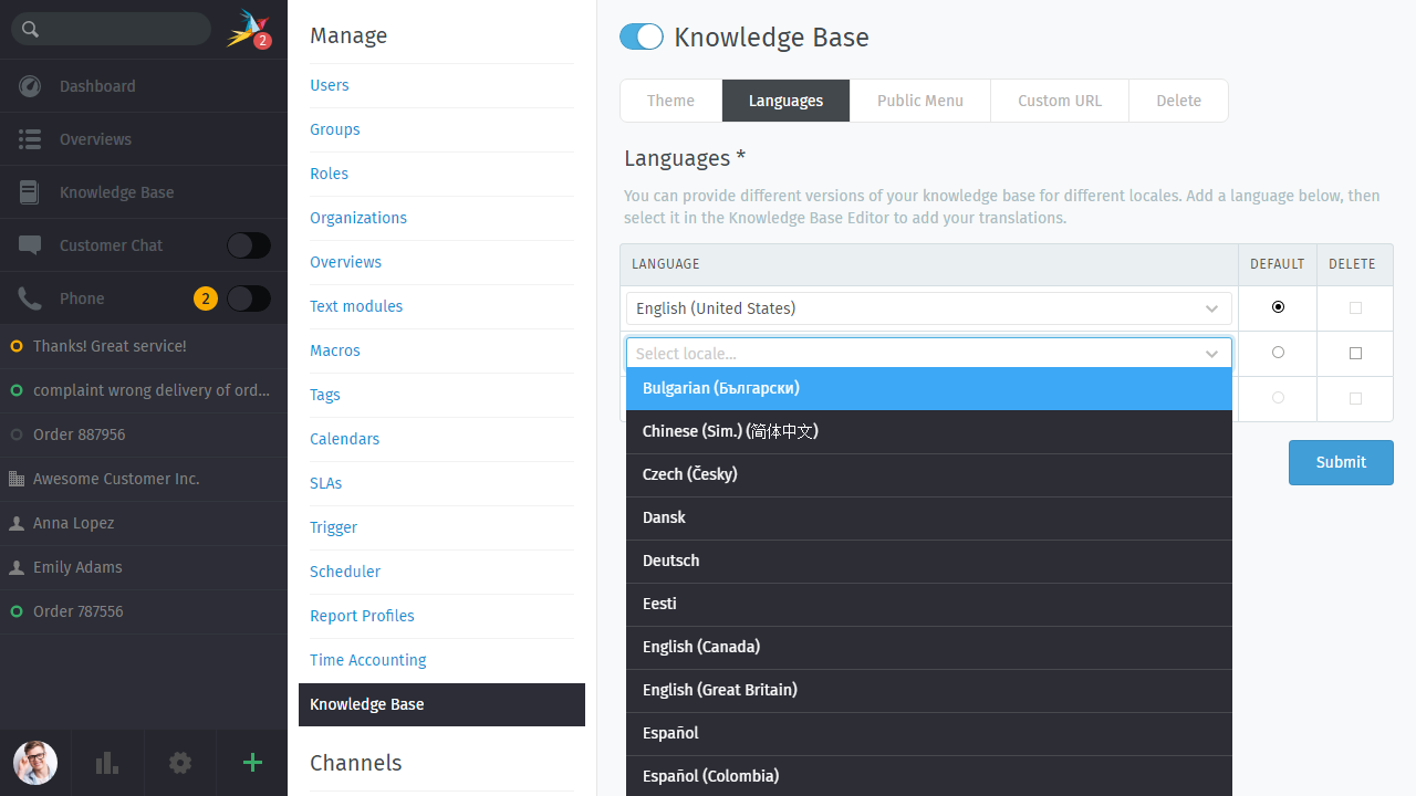 Knowledge Base: Configure languages