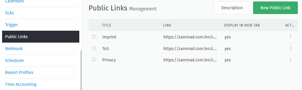 Screencast showing re-arranging public links by using drag & drop
