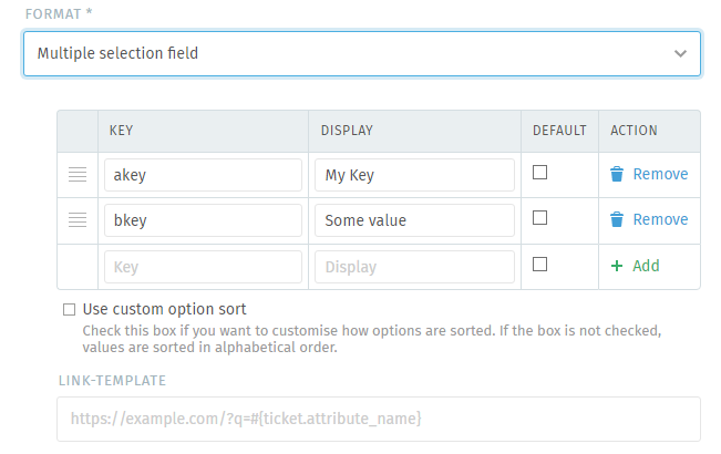 Available settings for Multiple selection fields