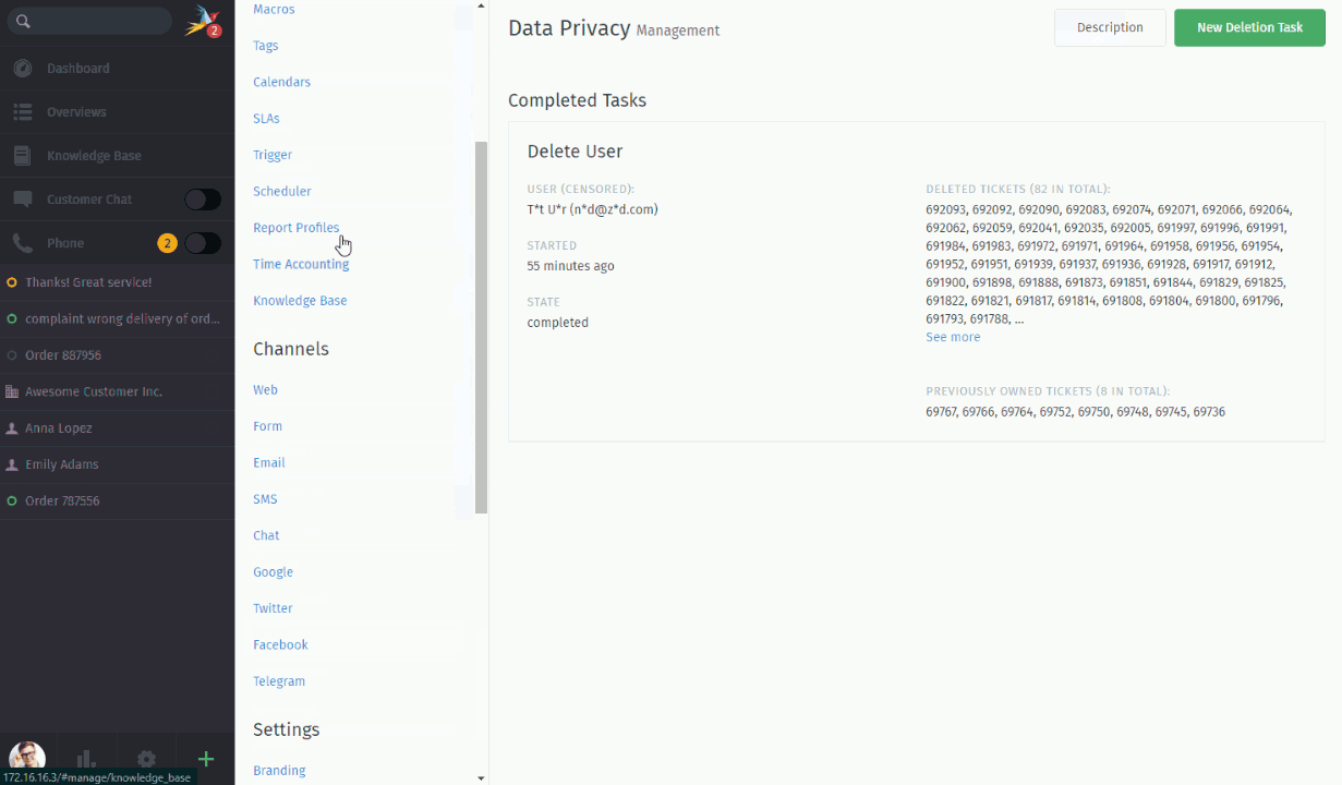 Accessing the user deletion dialog under “Users” in the Admin Panel