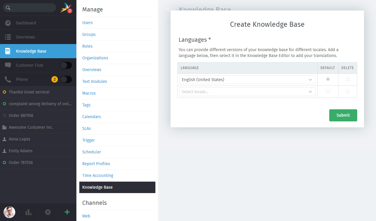 Knowledge Base: Initial setup