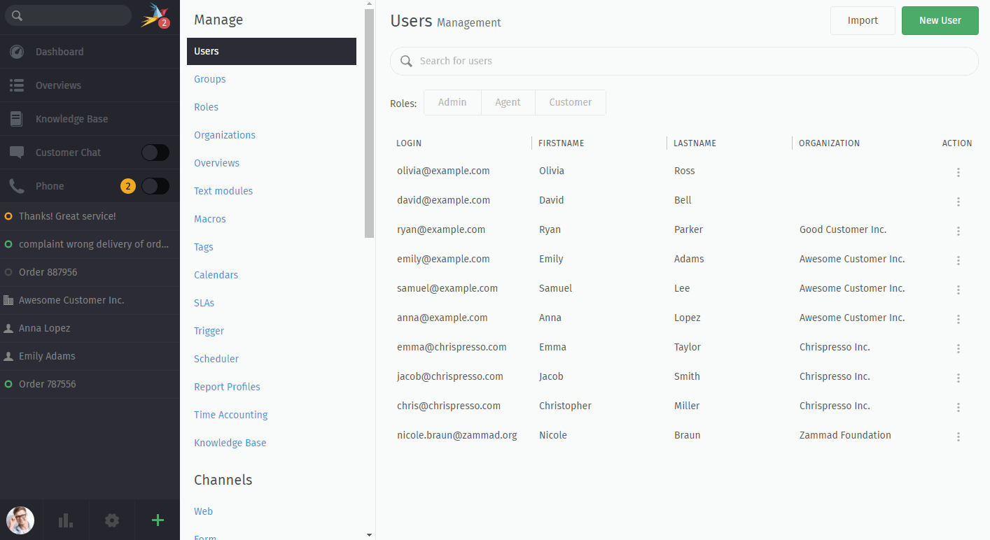 Screencast showing the user list being filtered by available user roles.