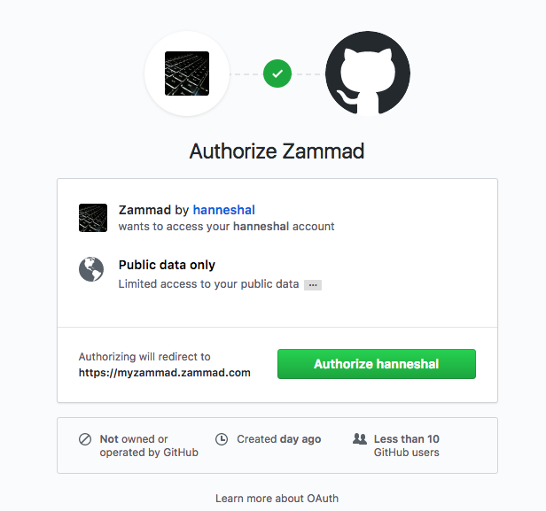 GitHub oauth page