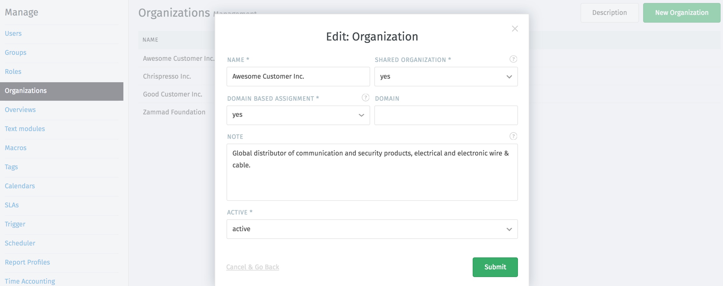 Managing organizations via CSV Import — Zammad Admin Documentation