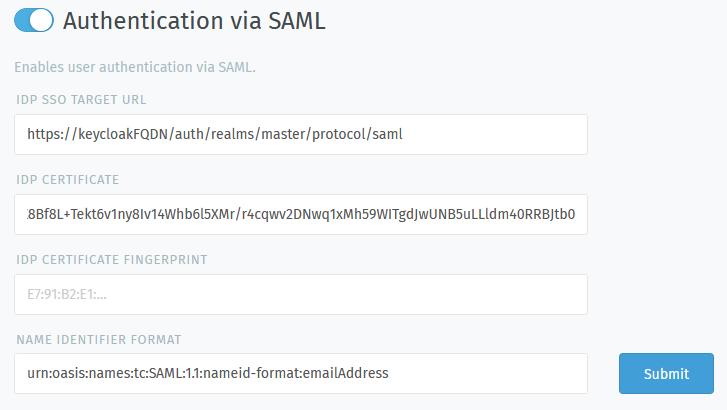Example configuration of SAML